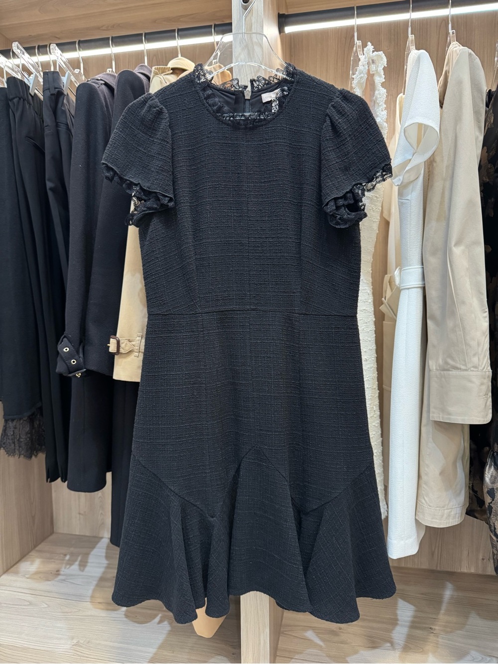 Rebecca Taylor Black Textured Puff-Sleeve Mini Dress